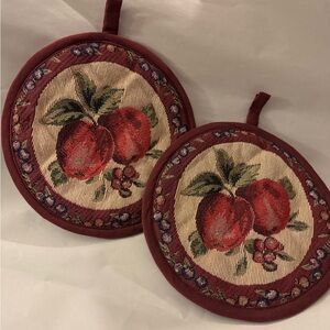 Vintage Apple Fruit Design Pot Holders Needlepoint